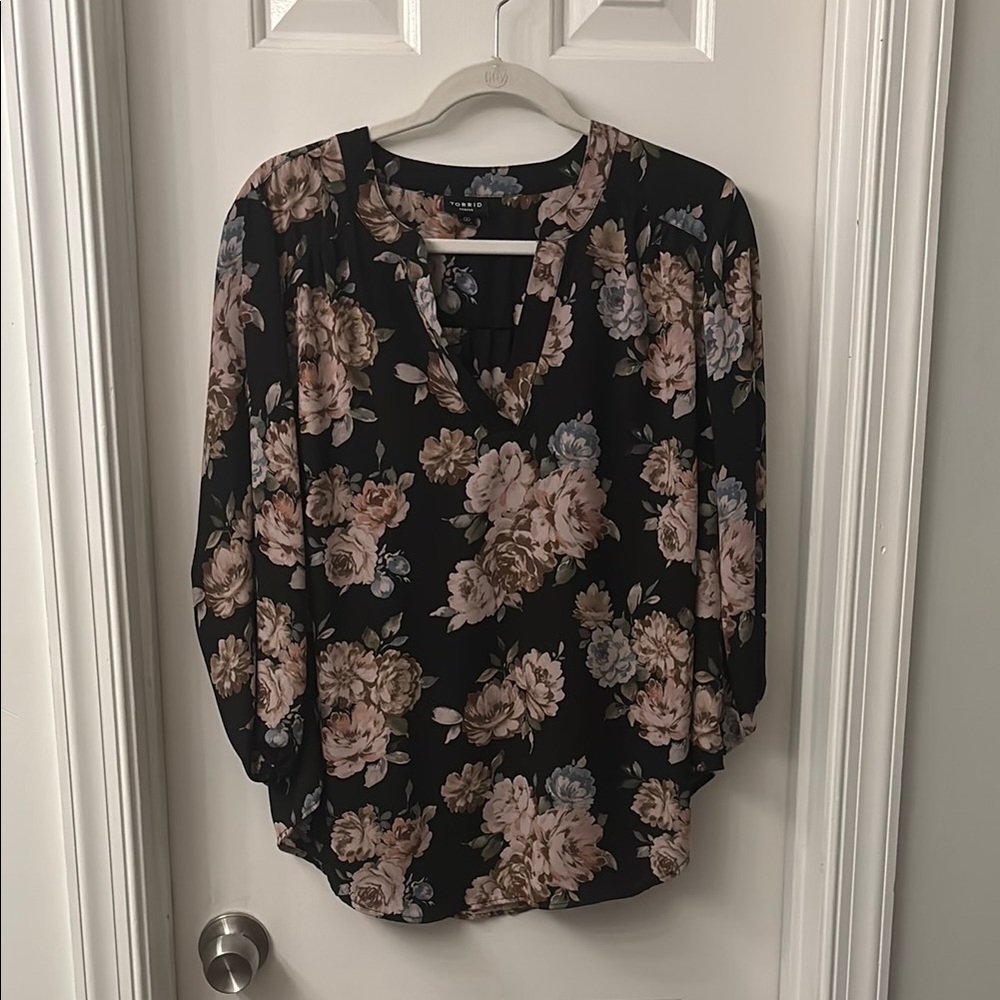 Torrid Black and Pink Floral Blouse